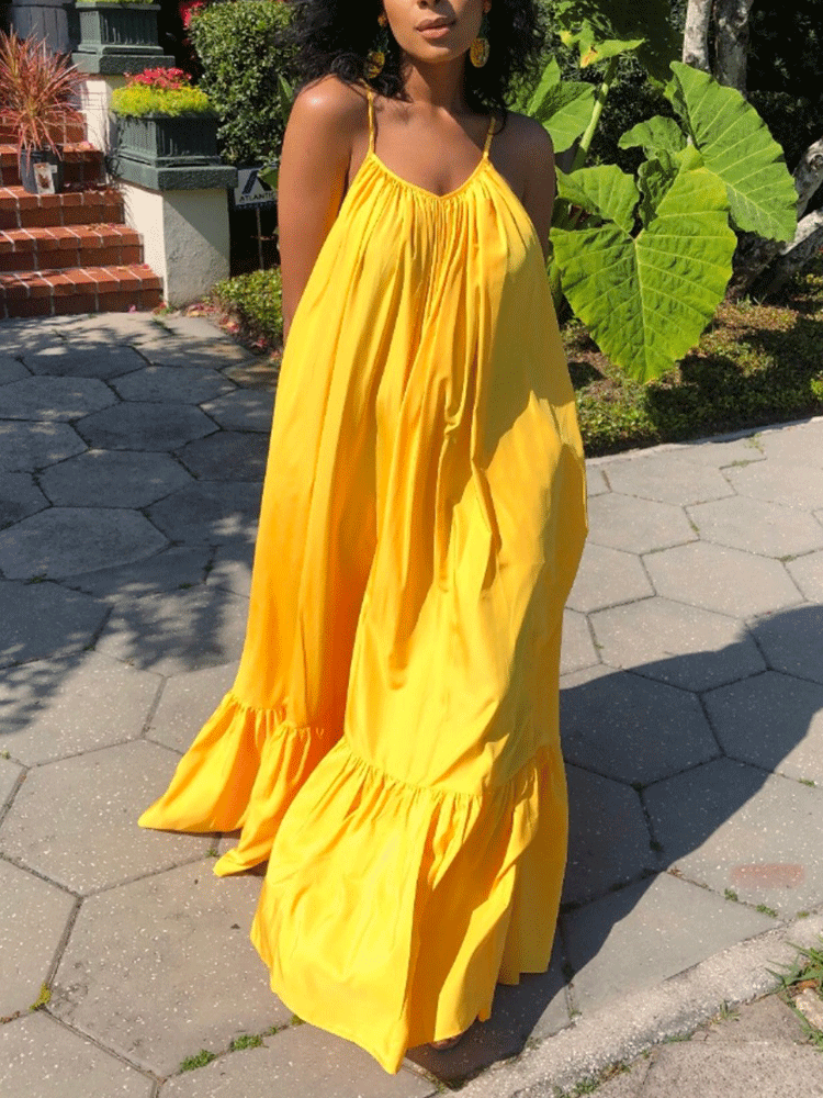Spaghetti strap maxi dress with ruffled hem - View 8 | Lwiis