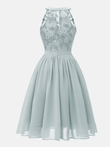 Lace Bodice Chiffon Sleeveless Midi Dress - View 18 | Lwiis