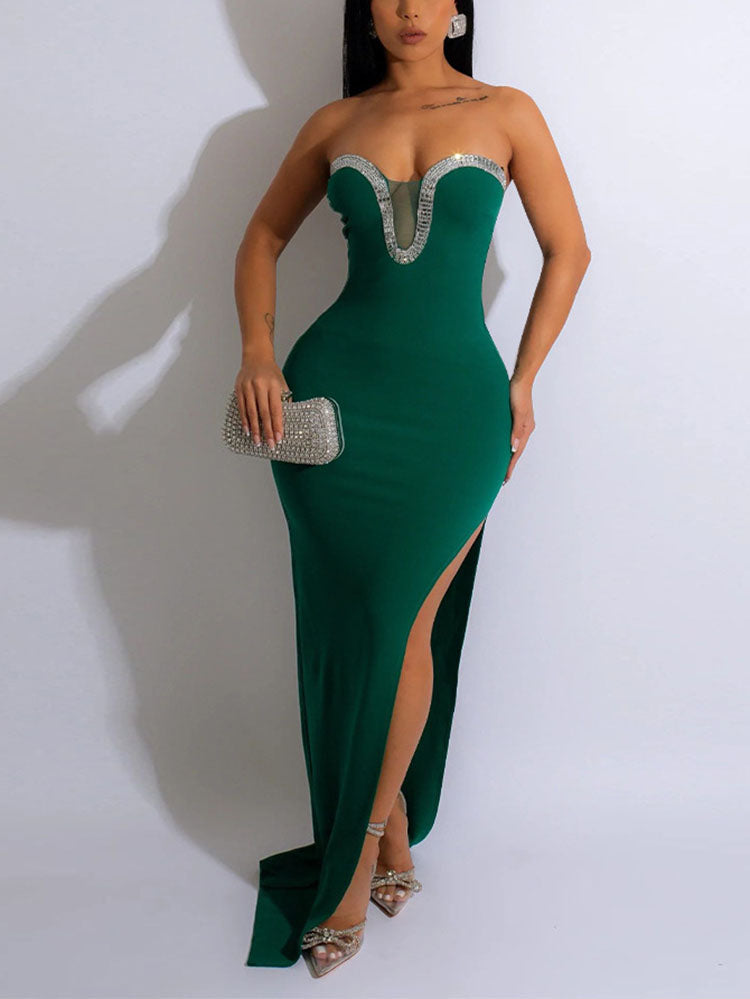 Strapless rhinestone embellished gown - View 11 | Lwiis
