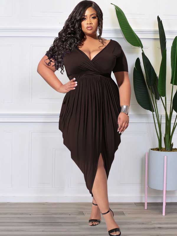 Ruched V-Neck Midi Dress - View 15 | Lwiis