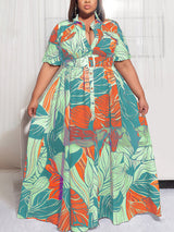 Printed V-neck maxi dress with short sleeves and a belted waist - View 19 | Lwiis