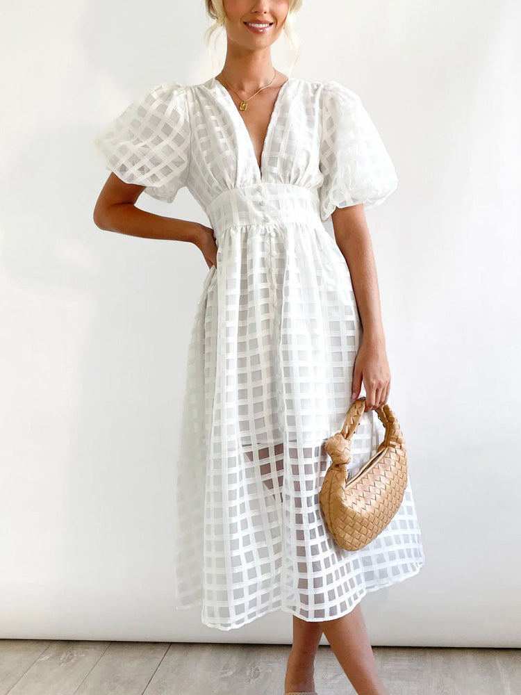 Plaid V-Neck Midi Dress - View 11 | Lwiis