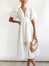 Plaid V-Neck Midi Dress - View 11 | Lwiis