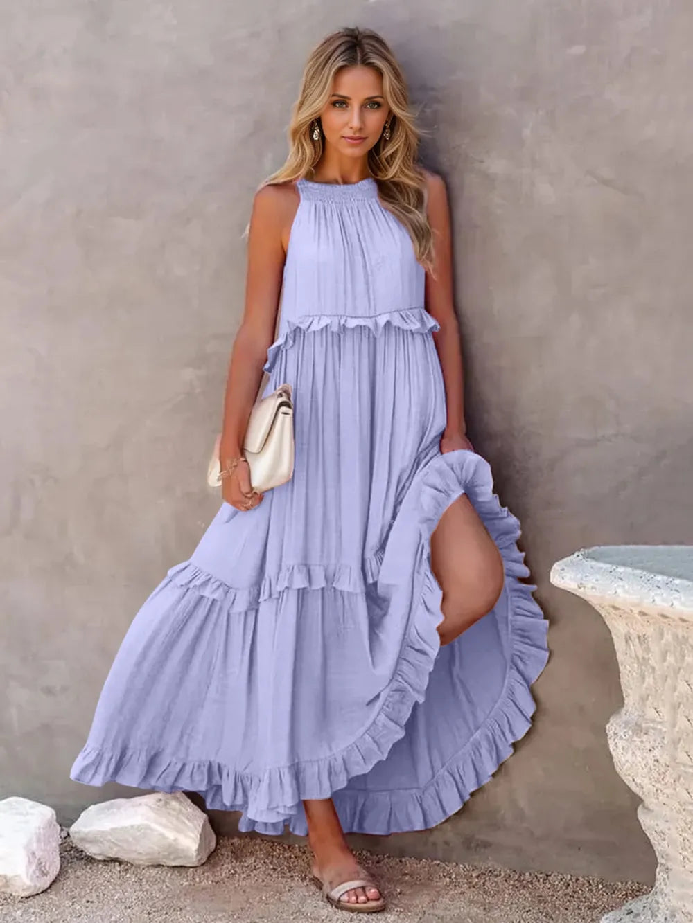 Tiered Ruffle Maxi Dress with Pockets - View 25 | Lwiis