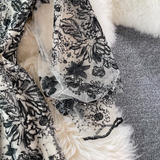 Embroidered Mock Neck Maxi Dress with Puff Sleeves - View 9 | Lwiis