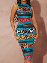 Abstract stripe print midi dress - View 8 | Lwiis