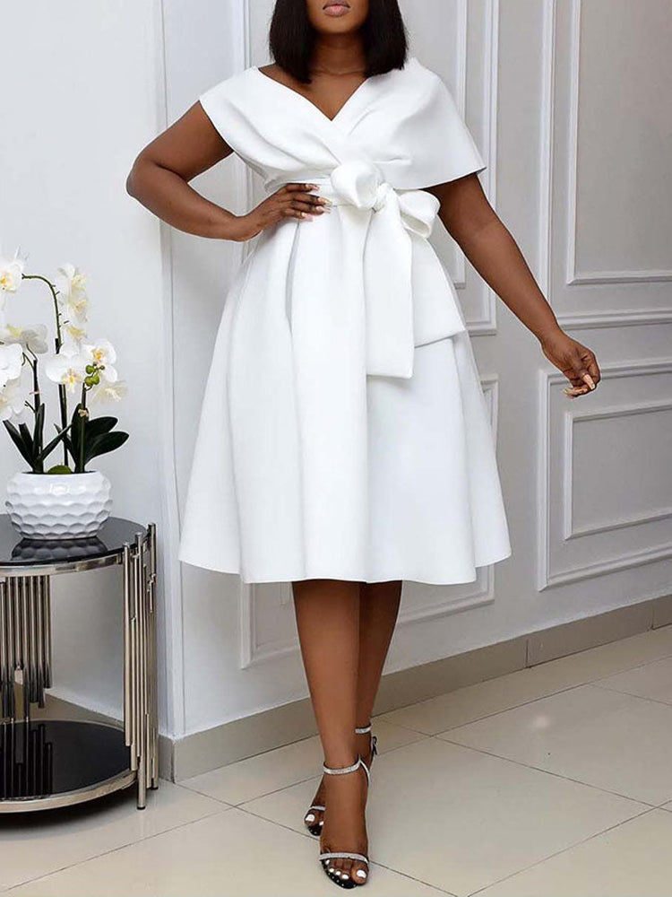 Elegant A-line V-neck party dress - View 11 | Lwiis