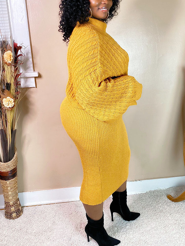 Knitted turtleneck sweater and midi dress set - View 6 | Lwiis