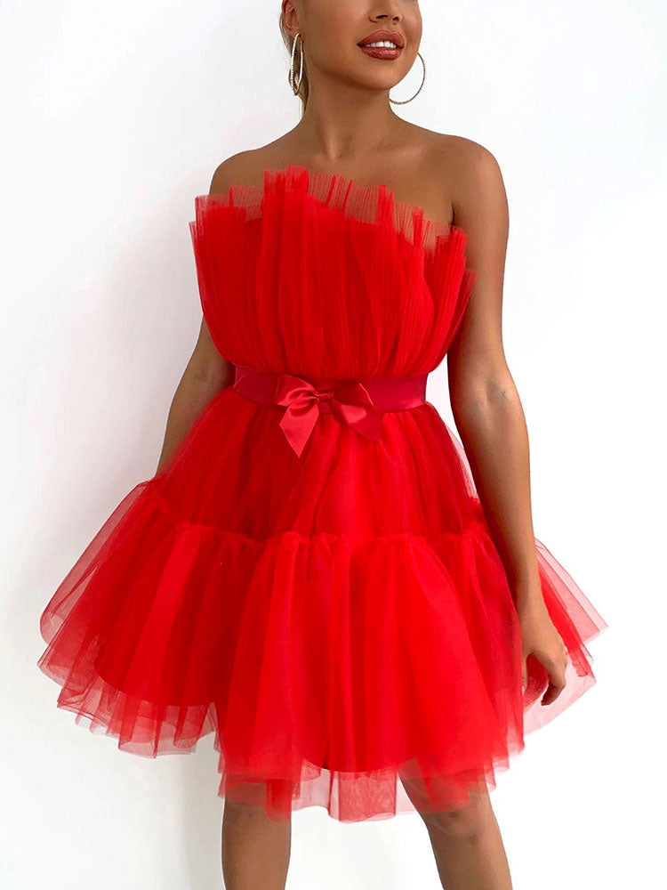 Tulle Bow Cocktail Dress - View 14 | Lwiis