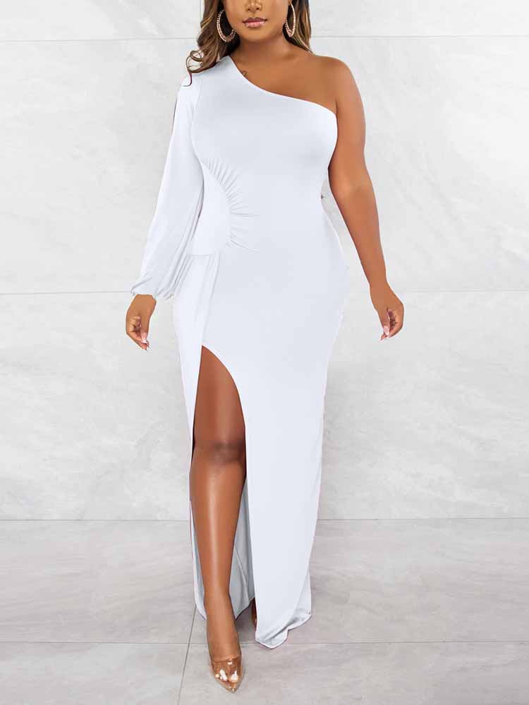 One Shoulder Maxi Dress with Slit - View 17 | Lwiis