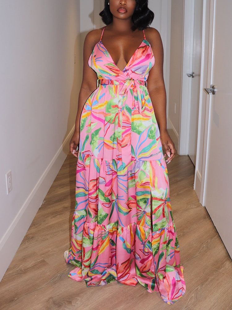 Floral maxi dress with criss-cross back straps - View 8 | Lwiis