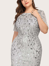 Sequin leaf pattern mermaid maxi dress with scoop neck - View 30 | Lwiis