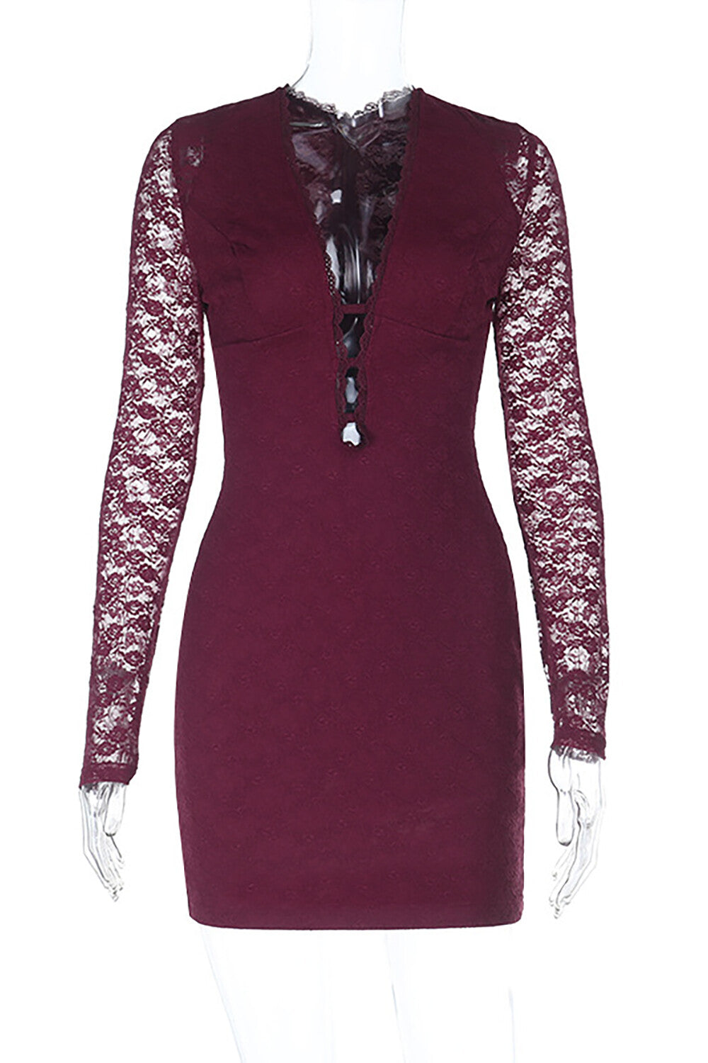 Fitted Lace Patchwork Mini Dress - View 6 | Lwiis