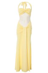 Halter neck maxi dress with ruched waist detail - View 9 | Lwiis