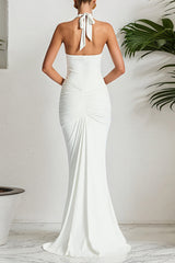 Halter neck ruched maxi dress - View 8 | Lwiis