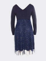 Sparkle Mesh V-Neck Midi Dress - View 7 | Lwiis
