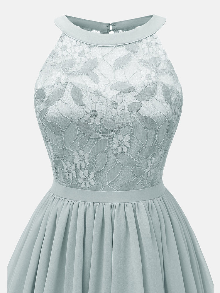 Lace Bodice Chiffon Sleeveless Midi Dress - View 19 | Lwiis