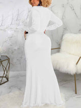 Long Sleeve V-Neck Floor Length Dress - View 10 | Lwiis