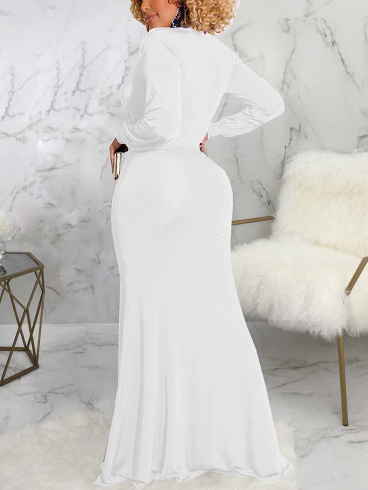 Long Sleeve V-Neck Floor Length Dress - View 10 | Lwiis