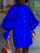 Puff Sleeve Mini Shirt Dress - View 10 | Lwiis