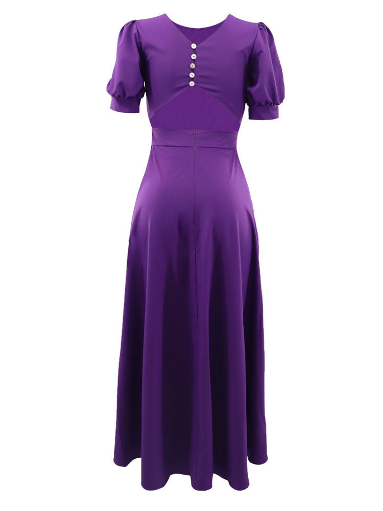 Puff Sleeve Cut-Out Back Dress - View 12 | Lwiis
