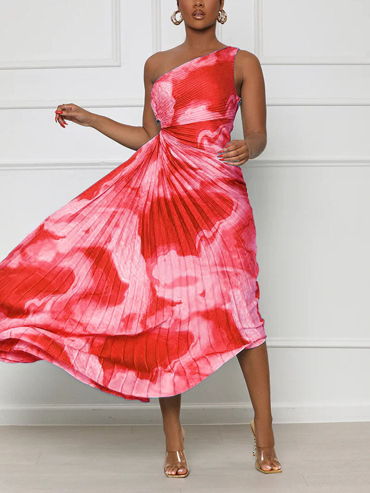 A woman wearing a one shoulder pleated midi dress - View 13 | Lwiis