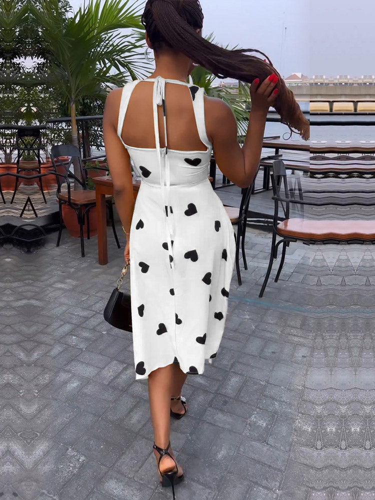 Heart printed ruched midi dress - View 9 | Lwiis