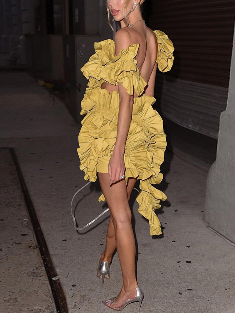 Floral asymmetrical dress with ruffle detailing - View 12 | Lwiis