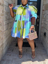 Tie Dye Ruffle Shirt Dress - View 6 | Lwiis