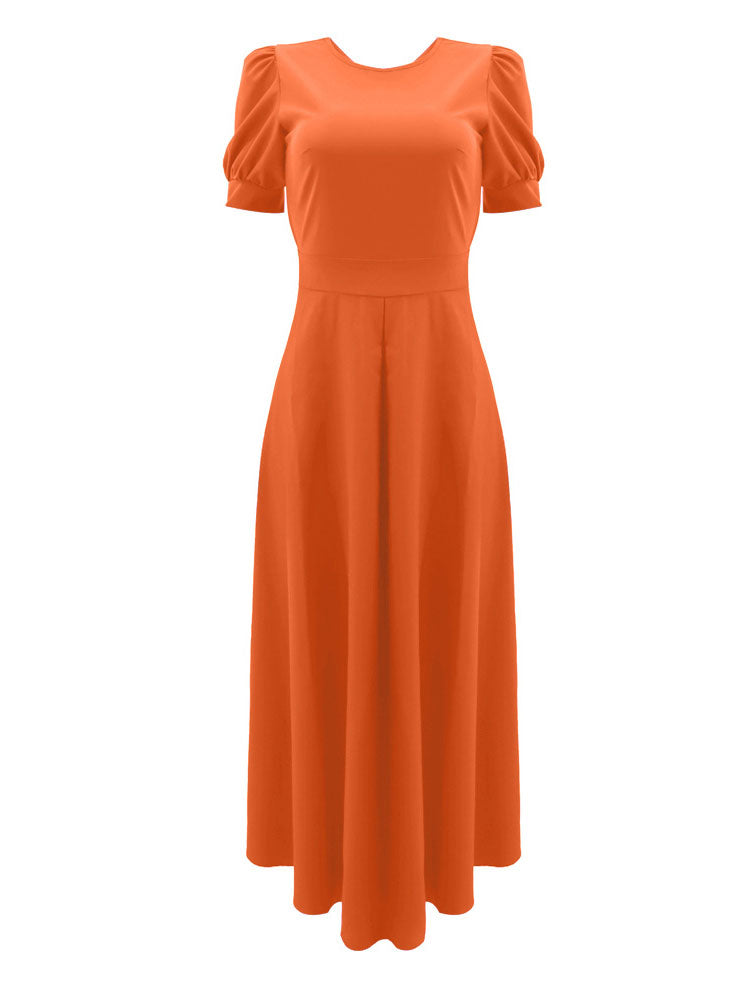 Puff Sleeve Cut-Out Back Dress - View 7 | Lwiis