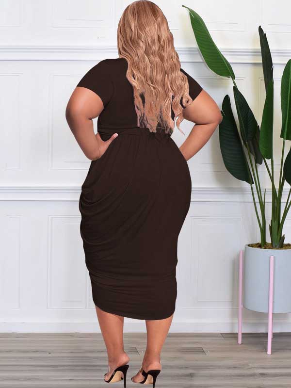 Ruched V-Neck Midi Dress - View 16 | Lwiis