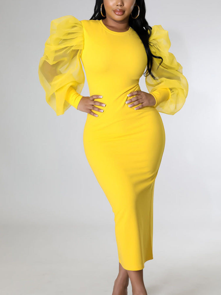 Elegant puff sleeve maxi dress - View 18 | Lwiis