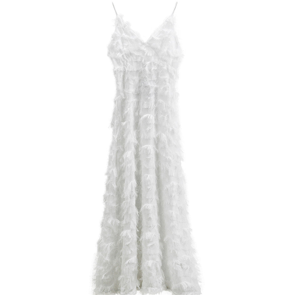 Feather trim maxi dress - View 7 | Lwiis