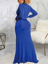 Long Sleeve V-Neck Floor Length Dress - View 8 | Lwiis