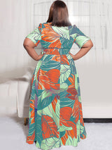 Printed V-neck maxi dress with short sleeves and a belted waist - View 20 | Lwiis