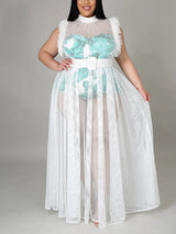 Printed mesh maxi dress set with leopard print top and wide belt - View 10 | Lwiis