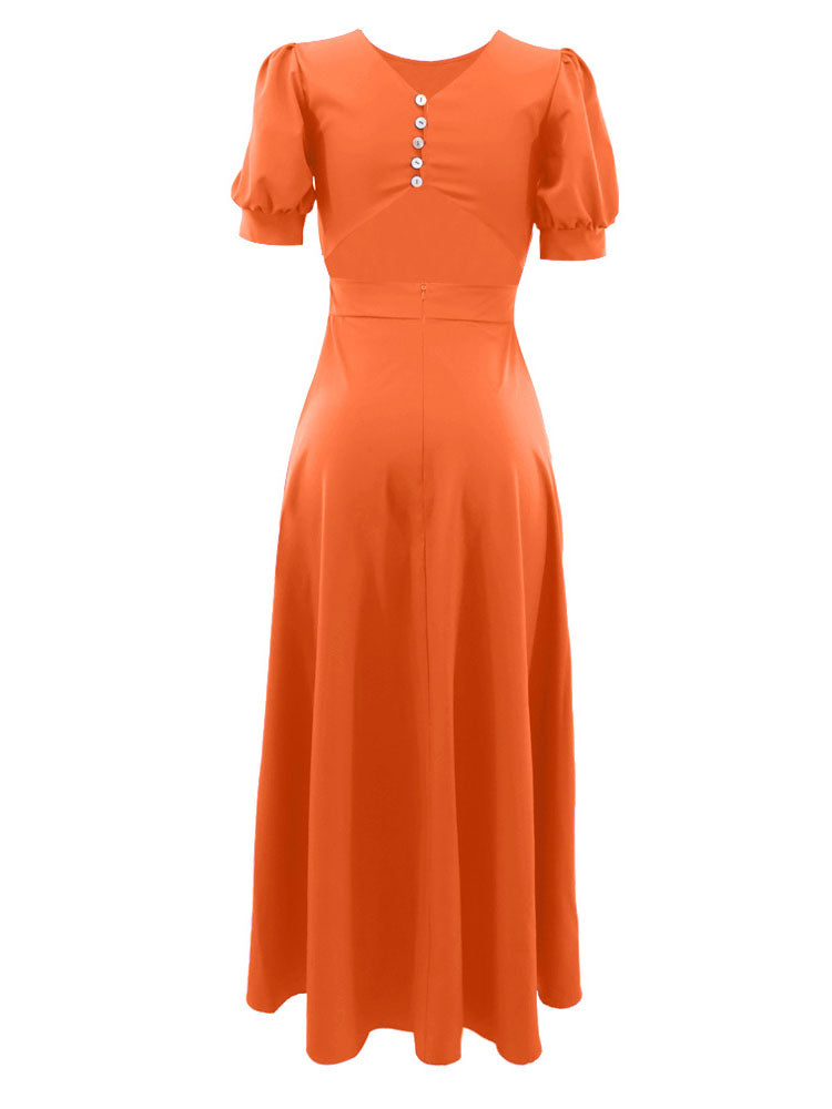 Puff Sleeve Cut-Out Back Dress - View 8 | Lwiis