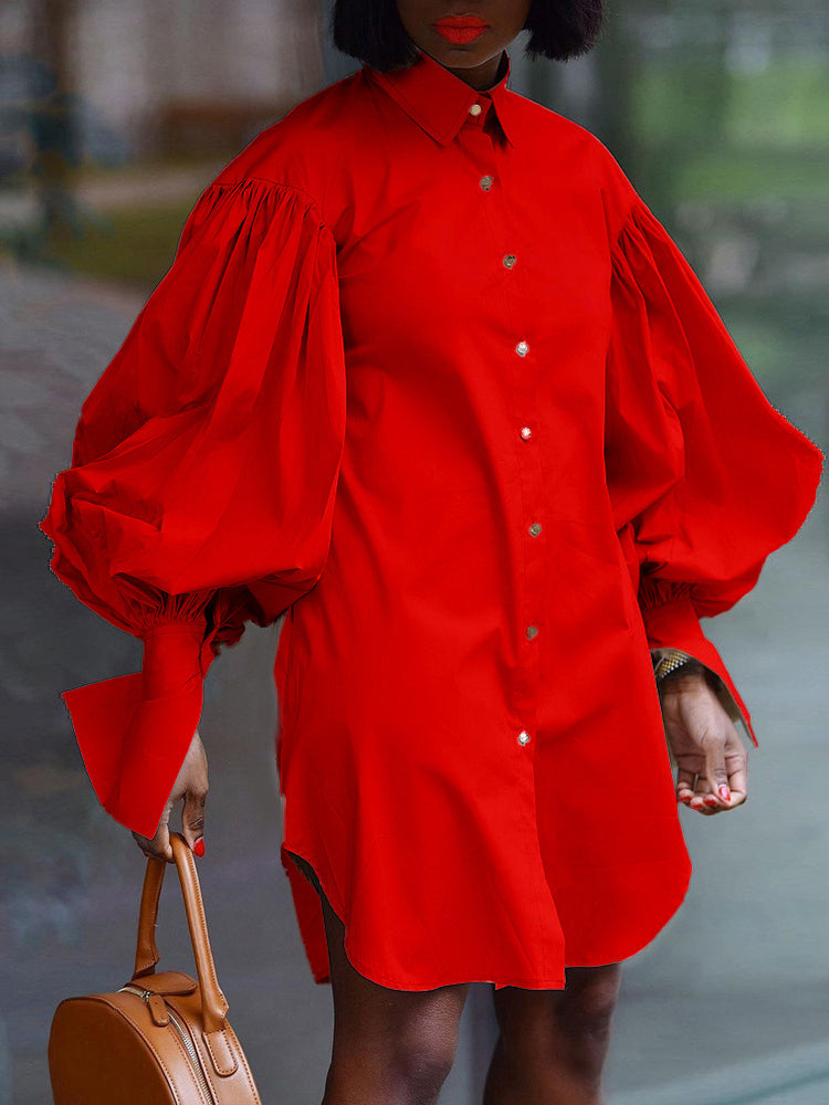 Puff Sleeve Mini Shirt Dress - View 11 | Lwiis