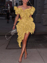 Floral asymmetrical dress with ruffle detailing - View 9 | Lwiis