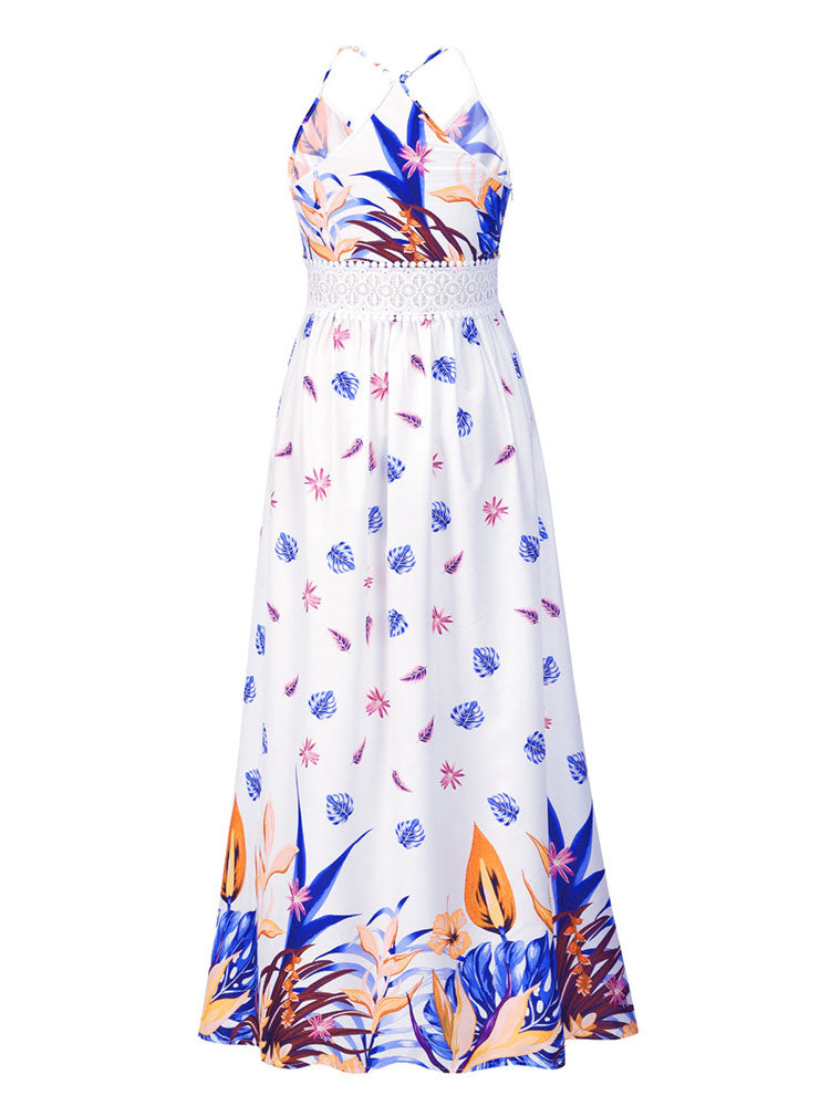 Boho maxi dress with tropical print and V-neckline - View 13 | Lwiis