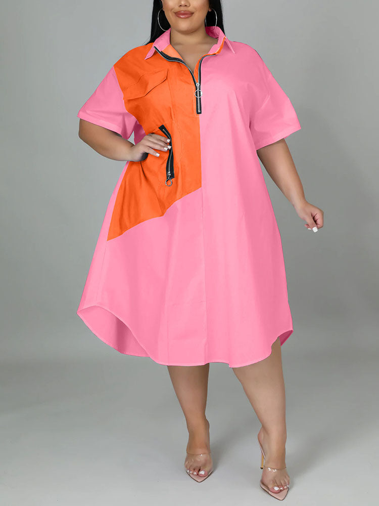 Color Block Shirt Dress - View 8 | Lwiis