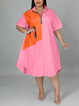 Color Block Shirt Dress - View 8 | Lwiis