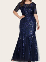 Sequin leaf pattern mermaid maxi dress with scoop neck - View 22 | Lwiis