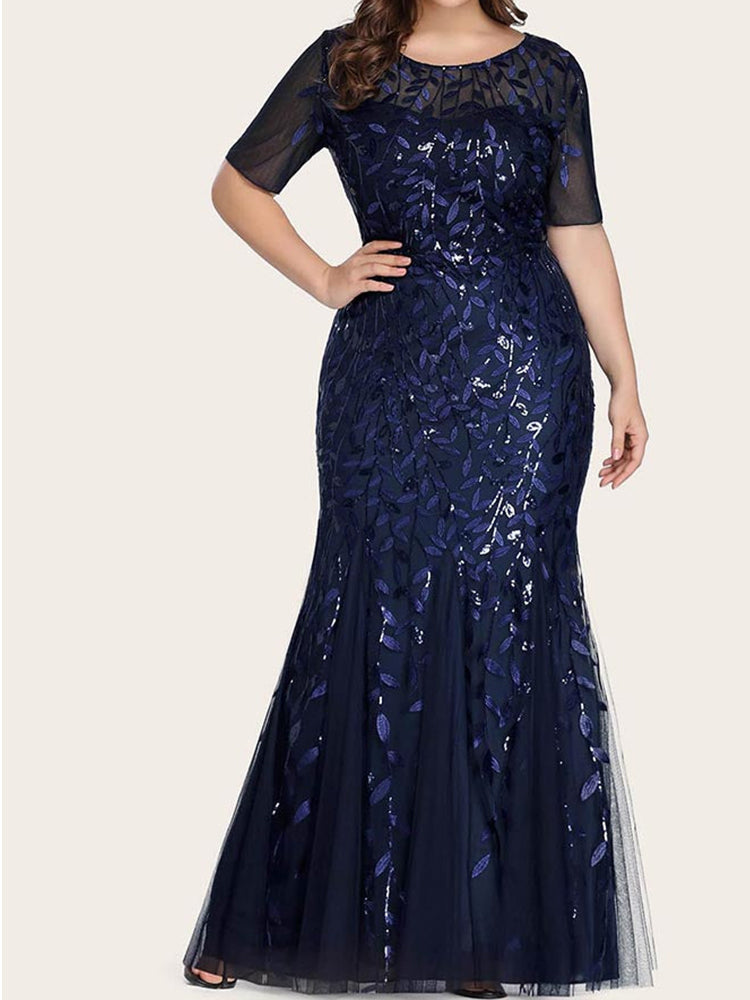 Sequin leaf pattern mermaid maxi dress with scoop neck - View 22 | Lwiis