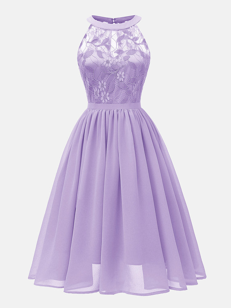 Lace Bodice Chiffon Sleeveless Midi Dress - View 21 | Lwiis