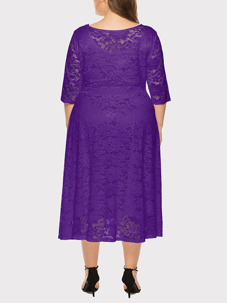 Lace A-Line Midi Dress - View 32 | Lwiis