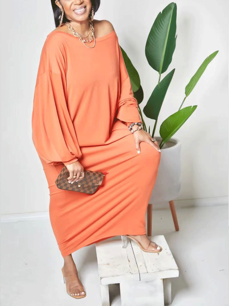 Batwing sleeve solid maxi dress - View 7 | Lwiis