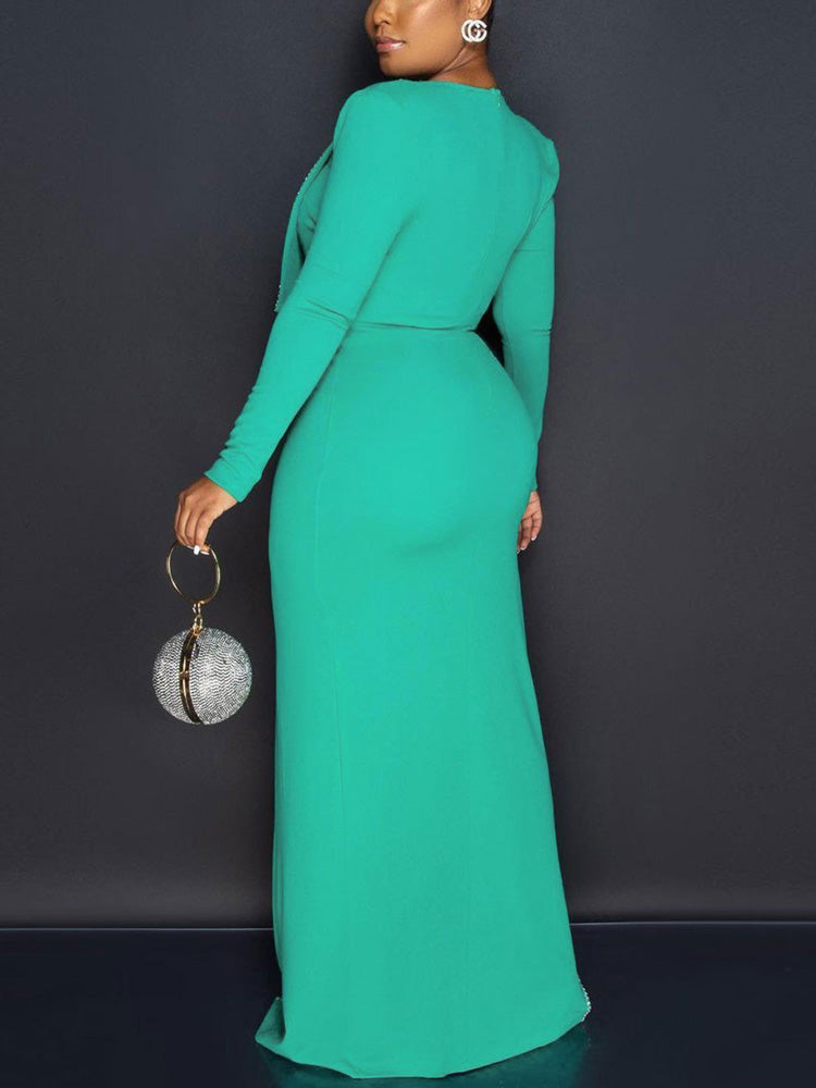 Rhinestone embellished maxi dress with high slit - View 20 | Lwiis