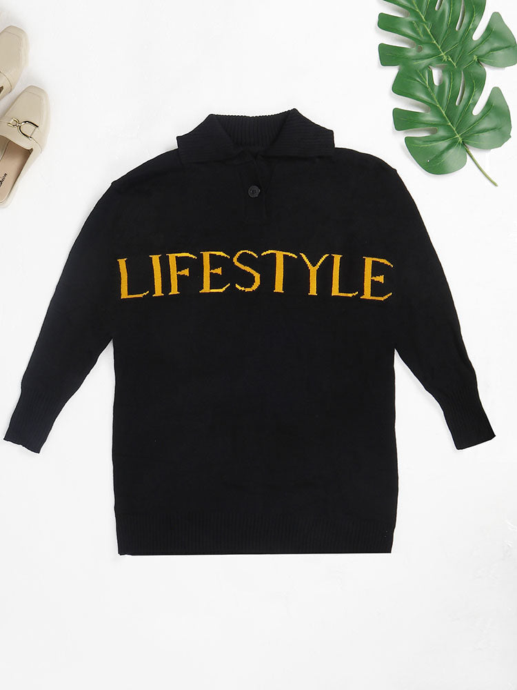 Oversized Letter Graphic Sweater Dress - View 9 | Lwiis