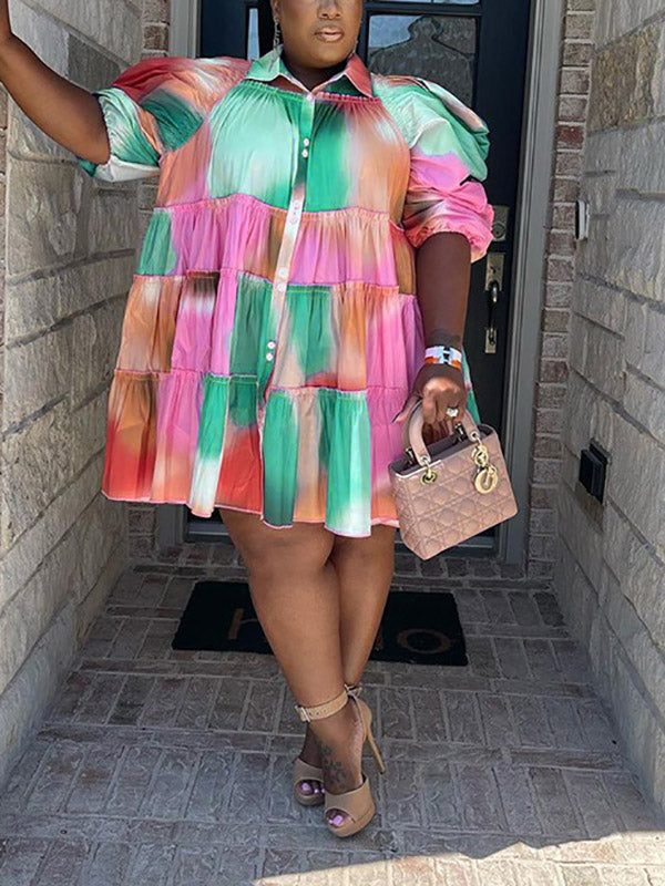 Tie Dye Ruffle Shirt Dress - View 7 | Lwiis